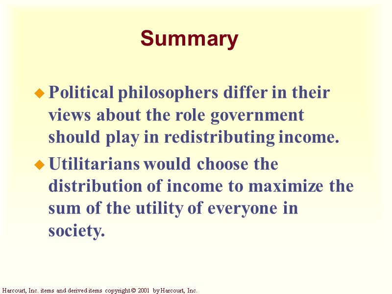 Summary Political philosophers differ in their views about the role government should play in